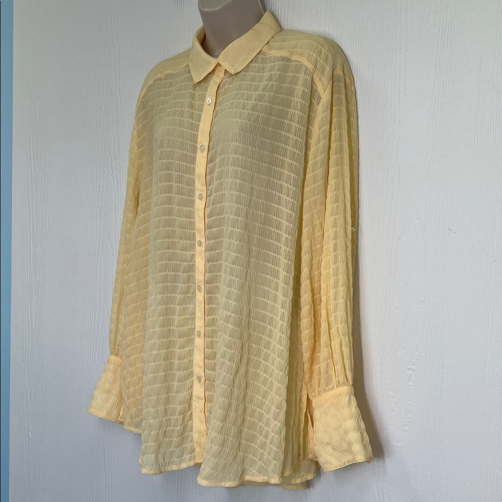 Free People - Love Life Sheer Checkered Pattern Yellow Button-down Blouse Small - Picture 6 of 9